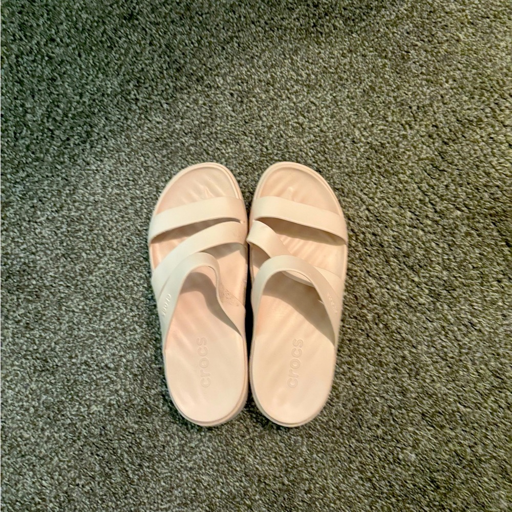 CROCS Women's Pale Pink Dual-Strap Slide Sandals